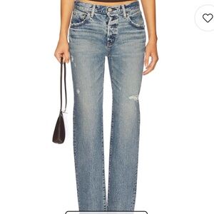 Moussy Classic Blue Jeans Distressed Straight Leg Mid-High Rise